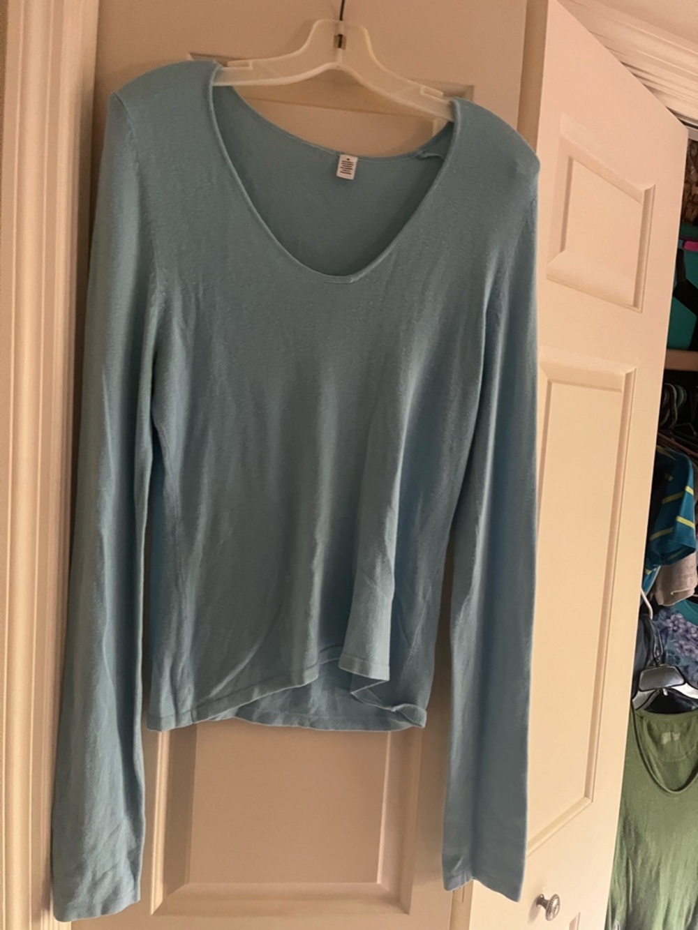 Light Blue Women's Long Sleeve V-Neck Top